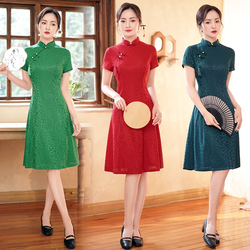 2023夏季新款妈妈装遮肚显瘦改良旗袍裙优雅气质连衣裙A版中长款
