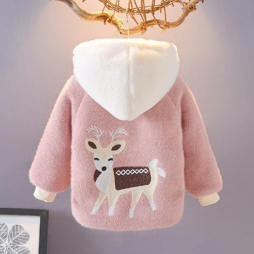 女童秋冬外套小女孩冬装毛衣外套儿童春秋洋气加绒加厚水貂绒棉衣