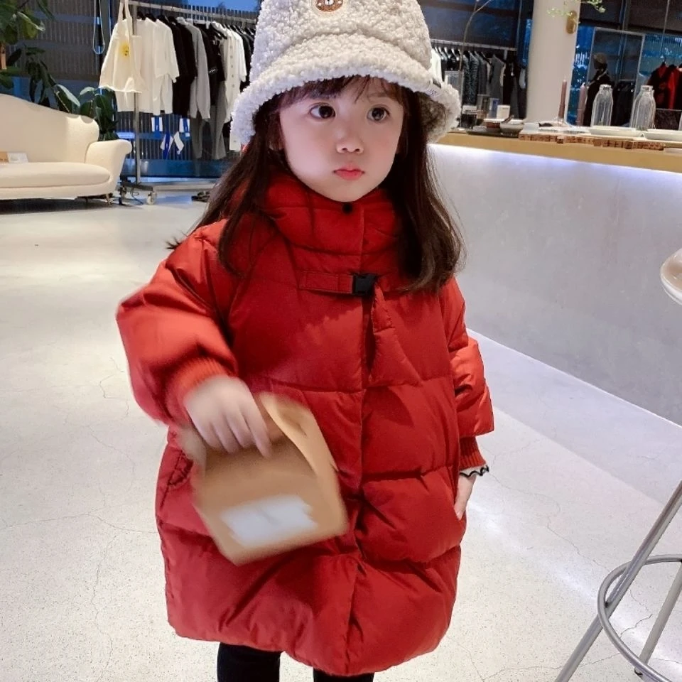 女童棉衣2023新款韩版洋气女孩冬季加绒加厚中长款宝宝拜年服外套