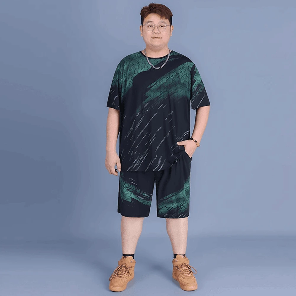 短袖套装运动套装休闲大码青少年男装冰丝夏季男士短裤夏装爸爸