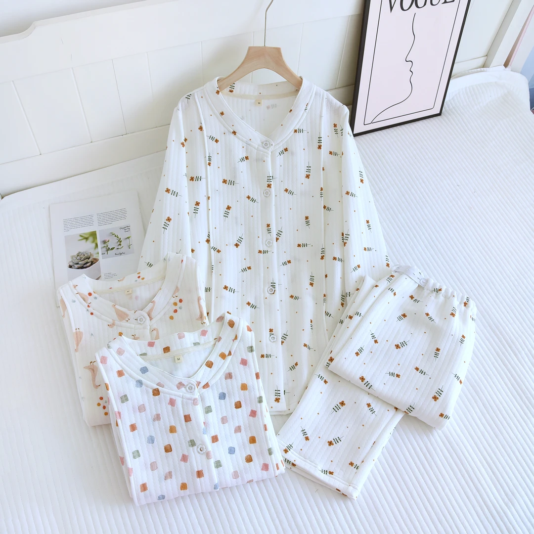 哺乳装 空气层夹棉圆领月子服长袖吸汗