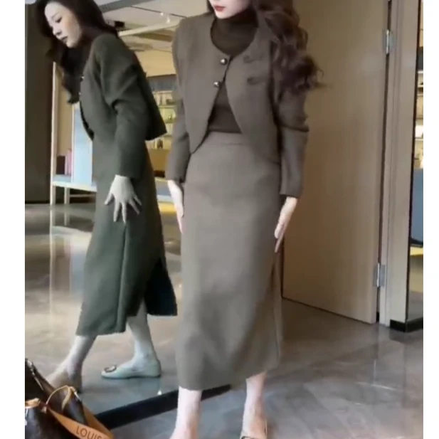 秋冬新款时尚气质小香风名媛轻熟风显瘦套装WY120503