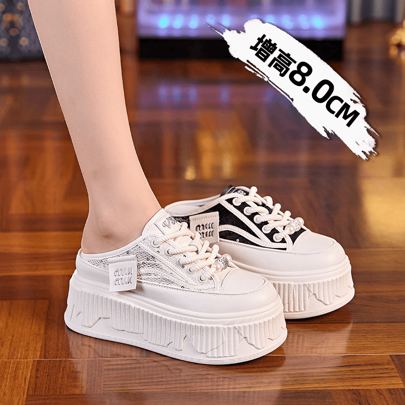 增高8cm包头半拖鞋女2024年春新款懒人外穿时尚凉拖鞋厚底女鞋