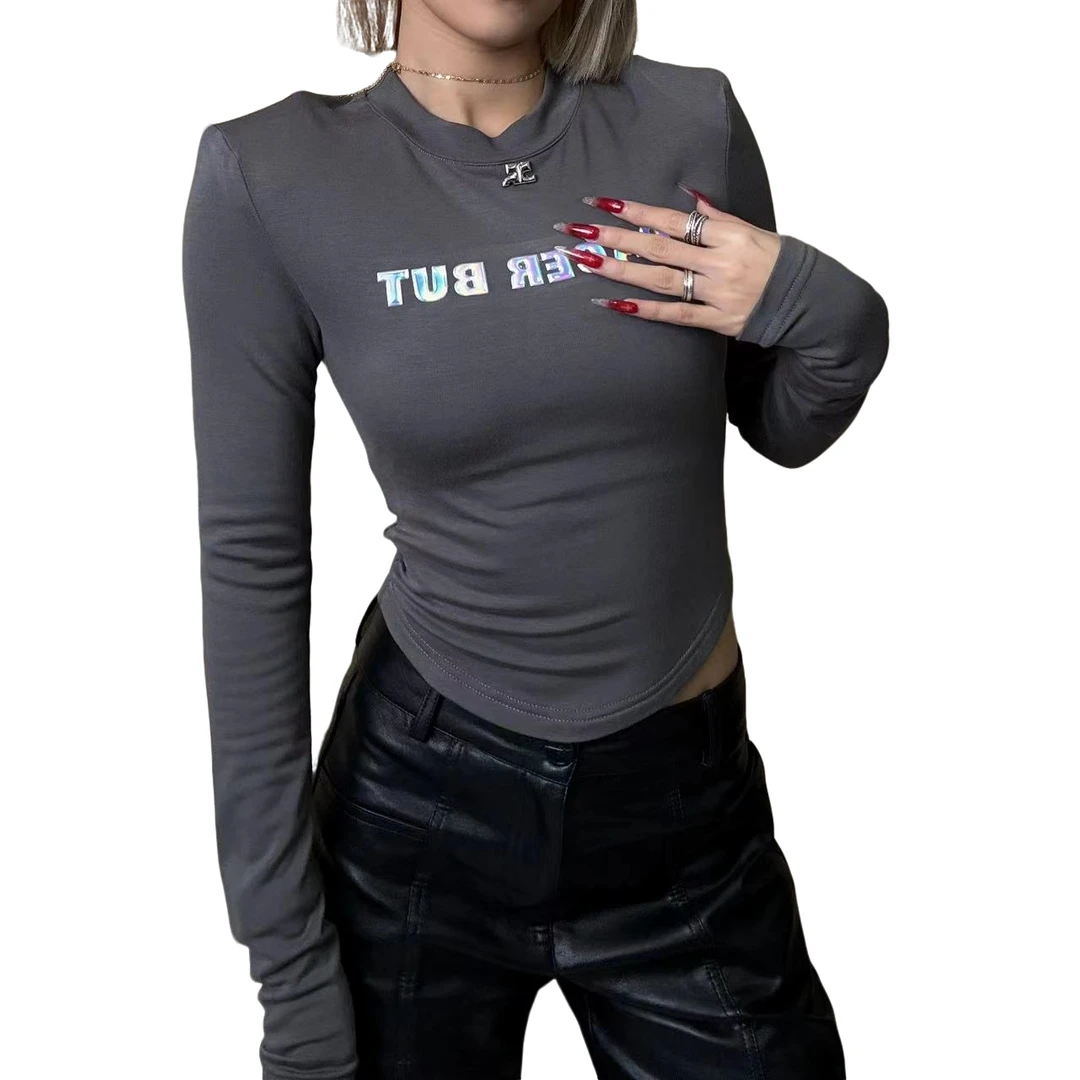 30-50秋冬内搭打底休闲百搭上衣韩版针织收腰修身字母T恤ins女装