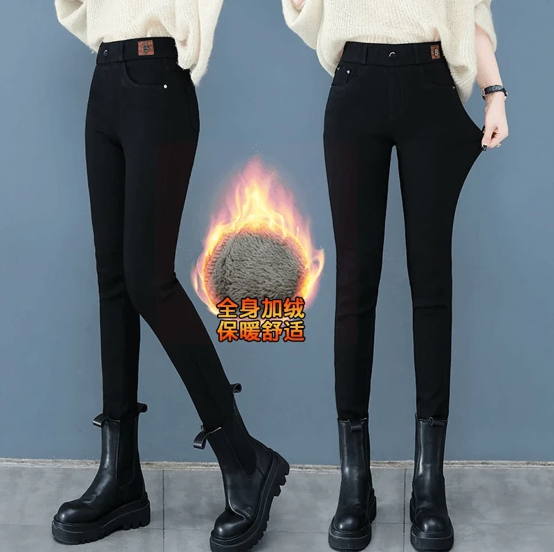 秋冬加绒加厚显瘦保暖小黑裤女裤子牛仔裤高腰弹力小脚百搭显瘦