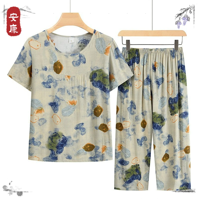 夏季棉绸中年妈妈装套装洋气薄款大码宽松老年人高贵母亲奶奶夏装