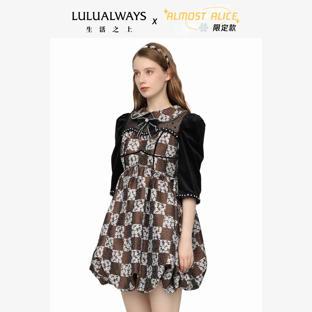 LULUALWAYSALMOSTALICE22 冬季限定系列纱质拼接连衣裙 OND5033