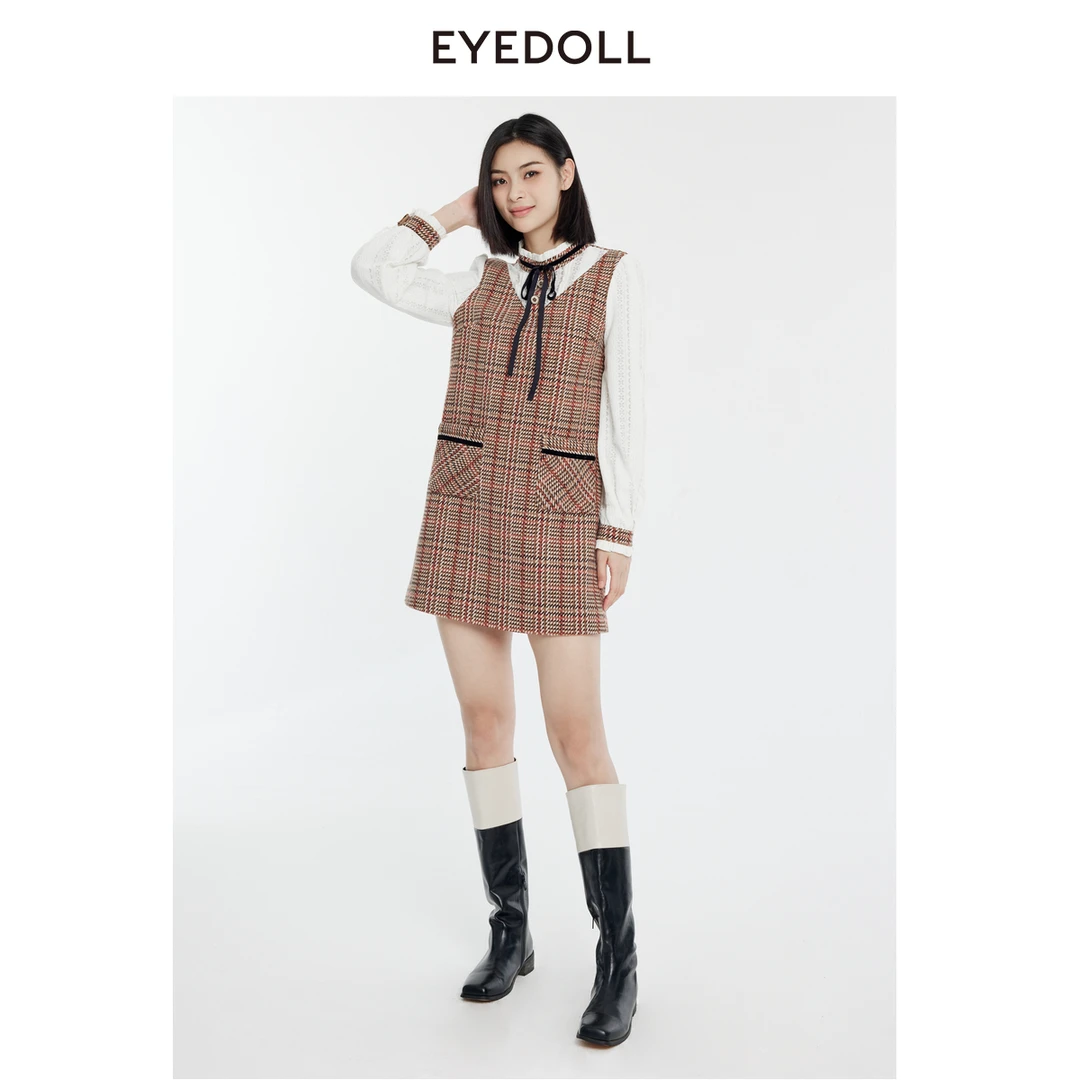 EYEDOLL23冬季新款直筒小香风假两件短款连衣裙EOD5023