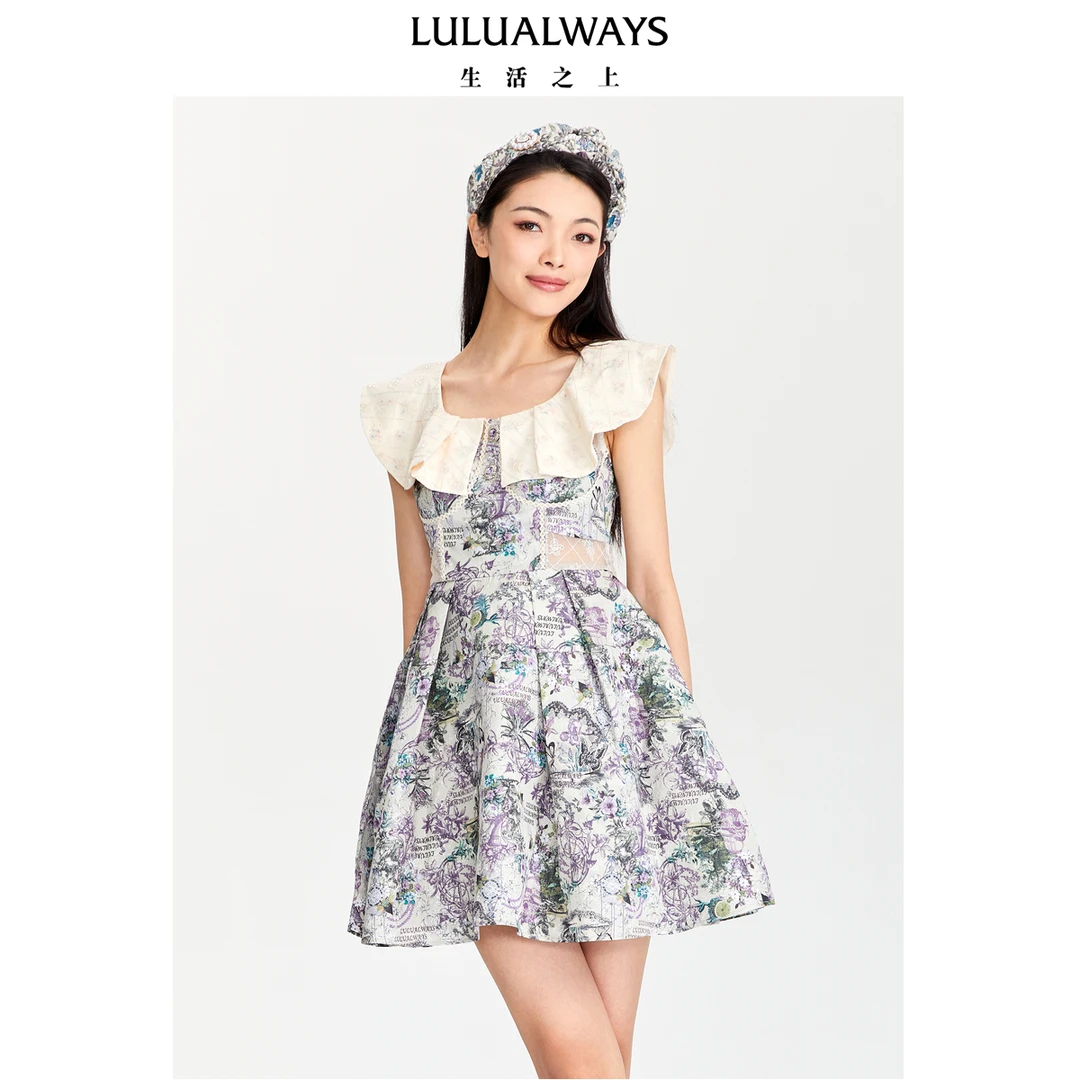 LULUALWAYS 23夏 公主风短款网纱方领连衣裙 LOB5065