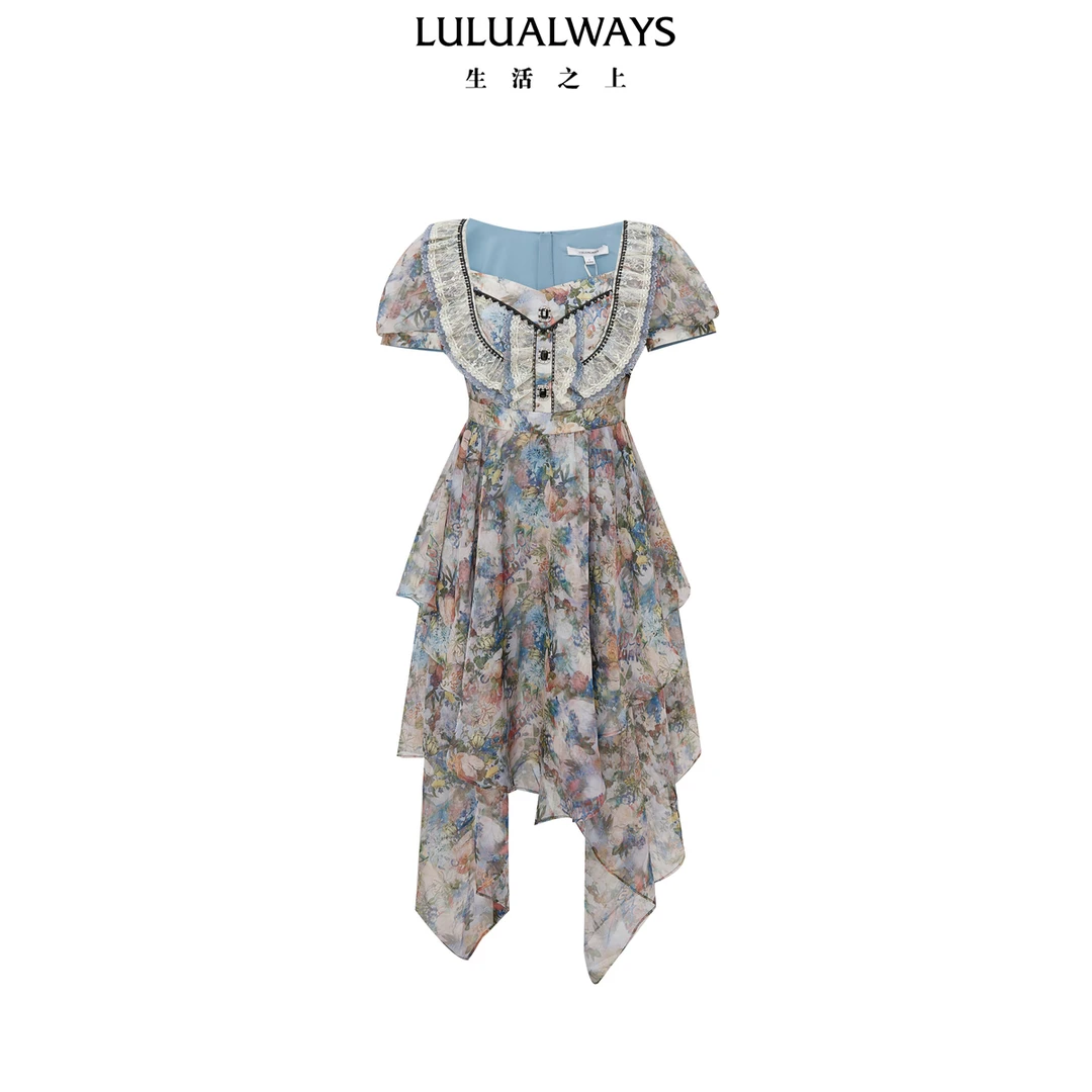 LULUALWAYS【商场同款】24秋季新款不规则裙摆仙女裙长款连衣裙