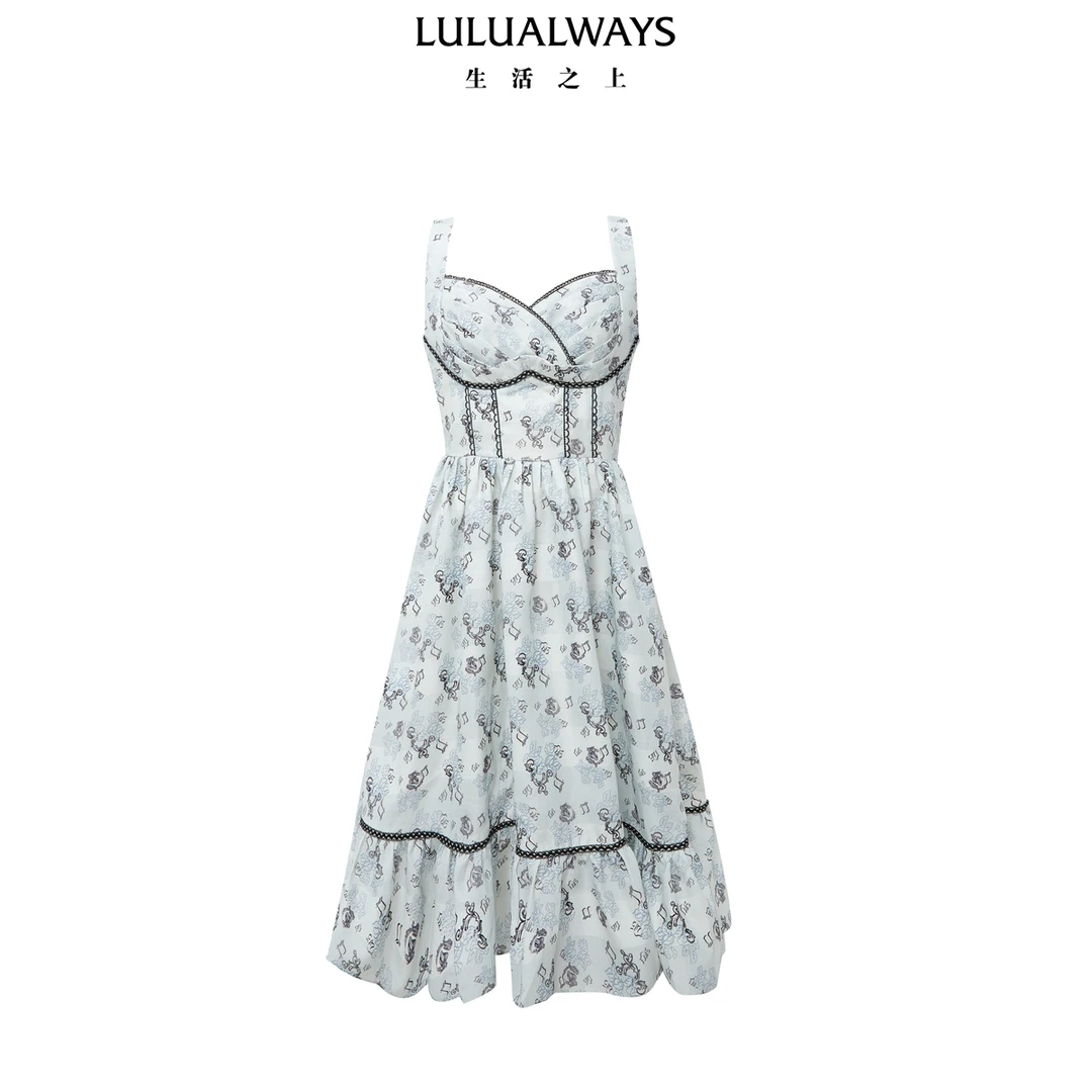 LULUALWAYS【商场同款】24夏季新款浪漫花卉中长款收腰吊带连衣裙