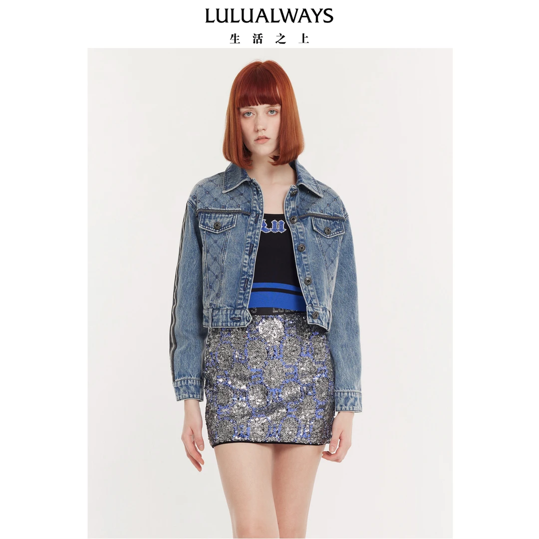 LULUALWAYS24春季新款时尚简约百搭休闲短款牛仔外套