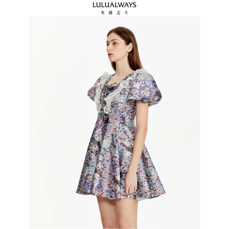 LULUALWAYS23甜美公主风短袖系带女装连衣裙LOB522K