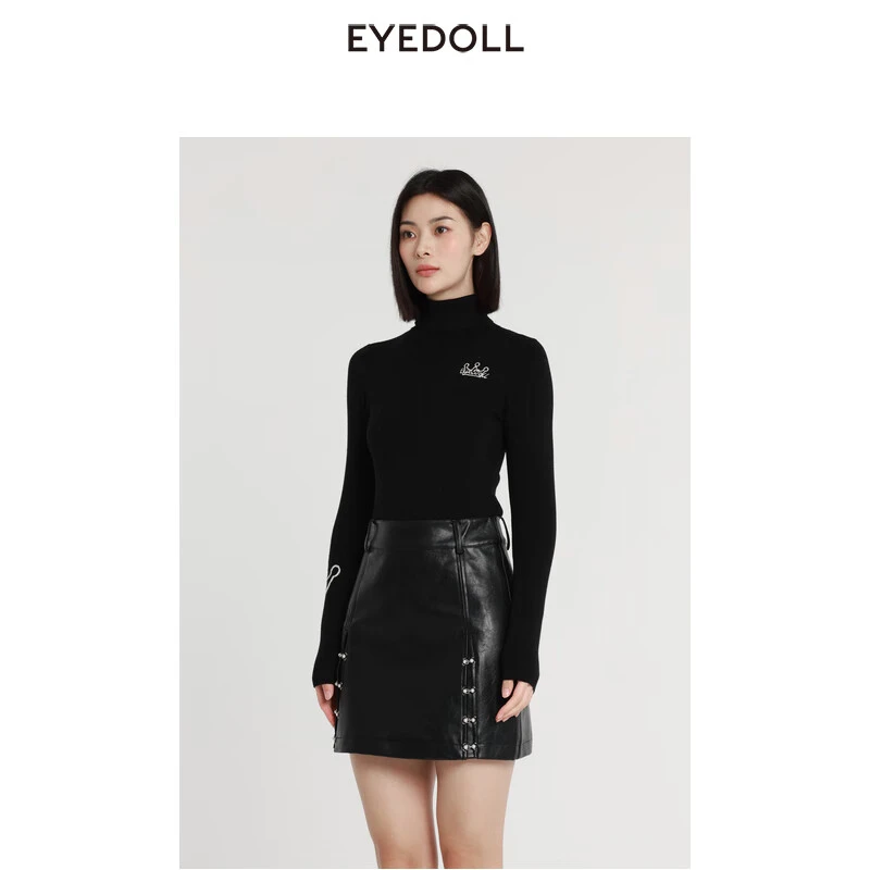 EYEDOLL【商场同款】冬季新款百搭通勤高领修身短款针织套头衫