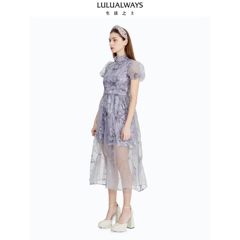 LULUALWAYS23夏季新中式蝴蝶结女装连衣裙LOB5033