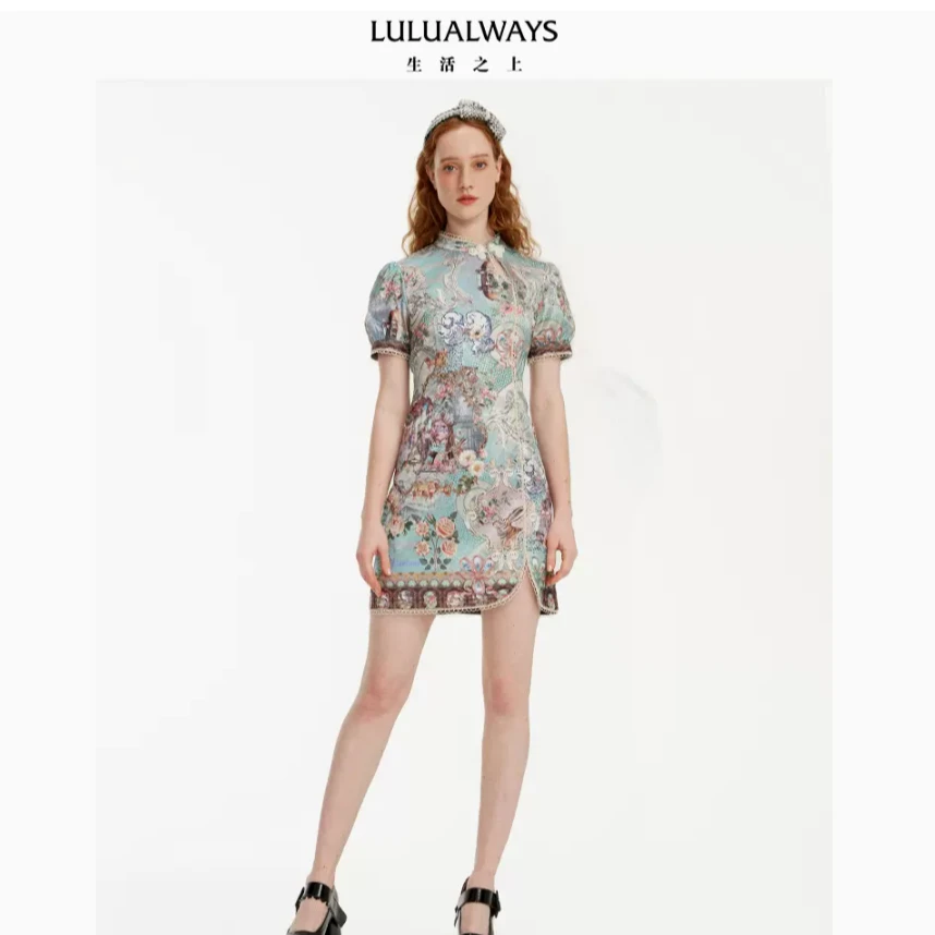 LULUALWAYS夏季新中式盘扣轻薄女装连衣裙OOB5006