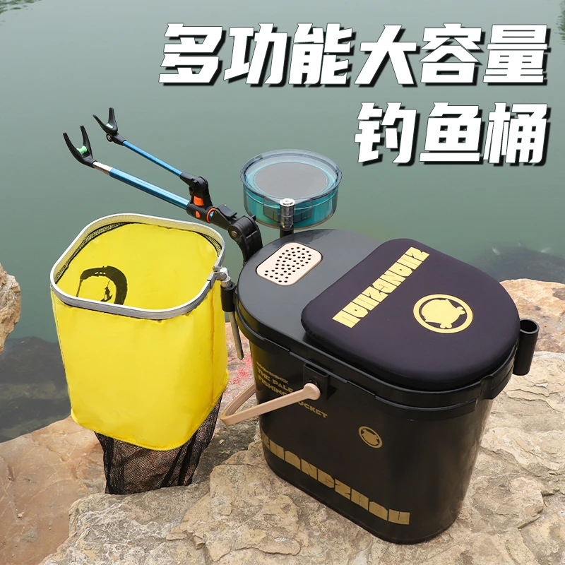 新款耐磨加厚钓箱一体成型钓鱼桶可坐人便携大容量活鱼桶装鱼桶