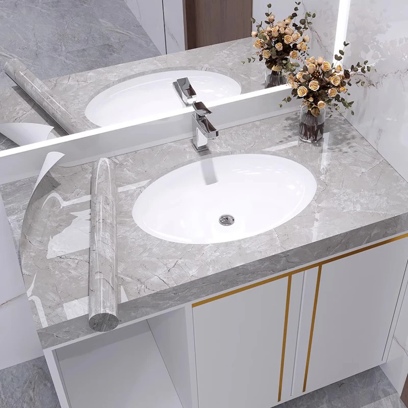 洗手台贴纸防水自粘卫生间浴室柜子台面洗手池大理石翻新改造墙纸