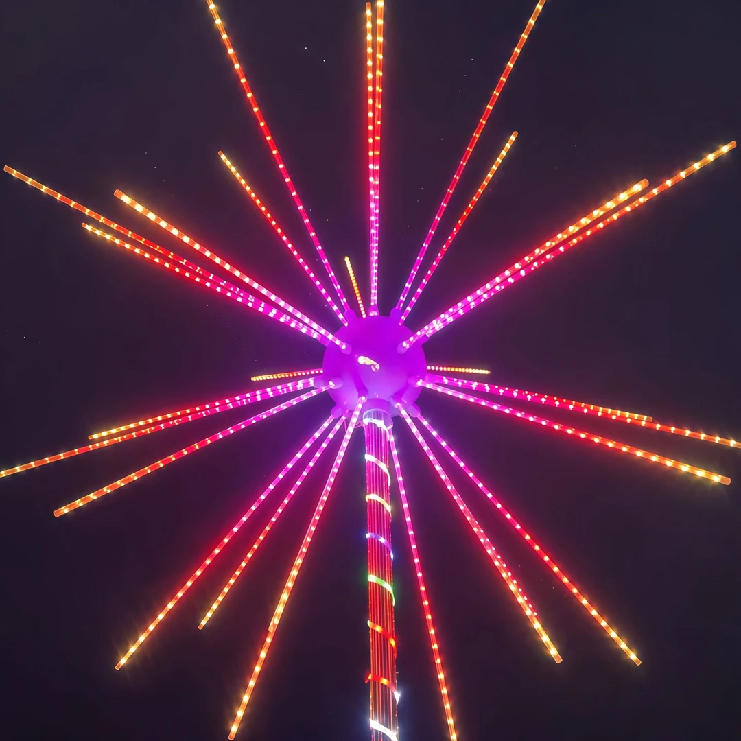 32根球形烟花灯夜灯氛围灯装饰灯+5米白钢立柱户外彩灯网红款灯带