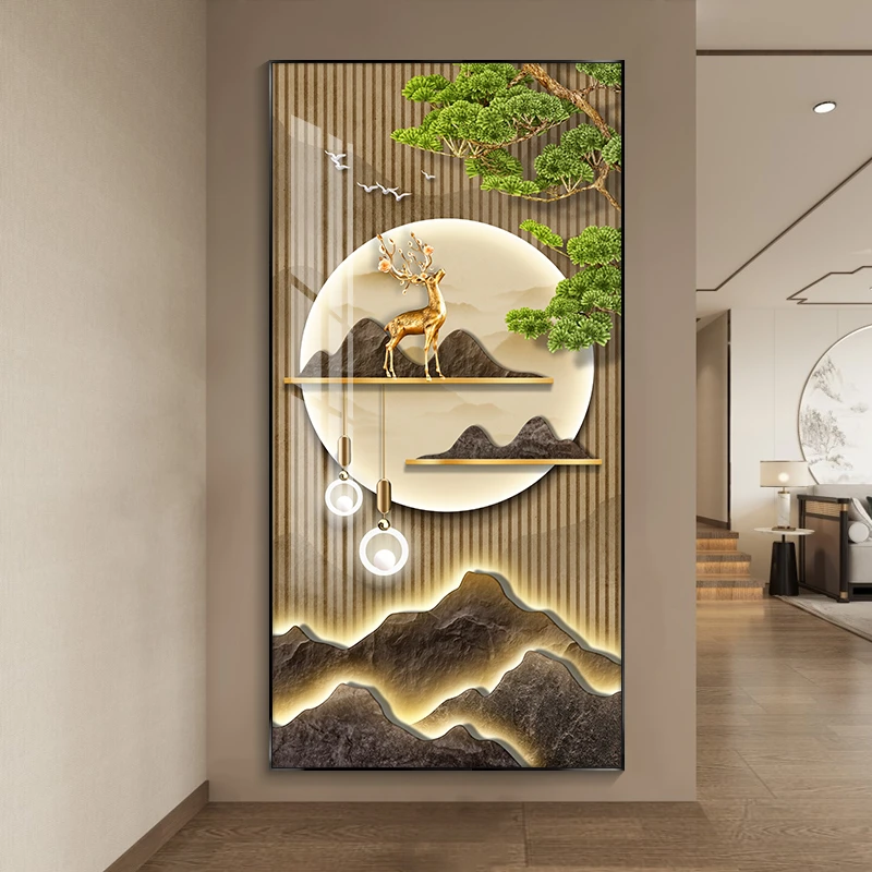 【钢化软膜】中式现代简约入户走廊过道进门玄关装饰画高端竖版壁画