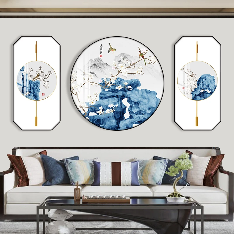 新中式客厅山水三联挂画中国风装饰画书房茶室办公室沙发背景国画
