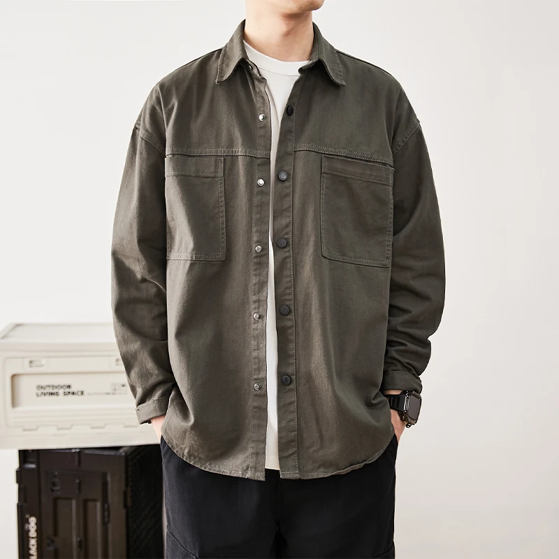 HVELAY日系百搭痞帅工装衬衫男士春夏季纯棉宽松ciyboy休闲外套潮