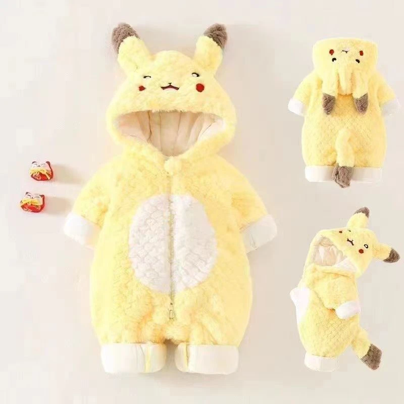 【加绒加棉加厚】冬季新款毛毛皮卡丘男女宝宝婴童卡通外出服爬爬服