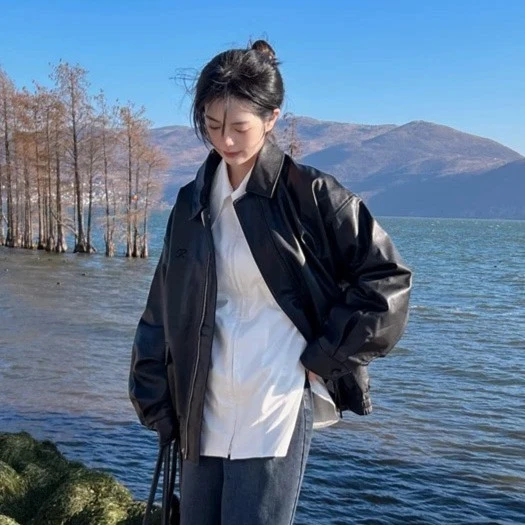 中性风皮衣帅气宽松学生ins韩版复古情侣外套皮衣外套女士