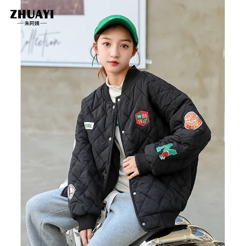 秋冬加厚夹棉棉服秋冬女大童休闲宽松外套学生装亲肤D2200067