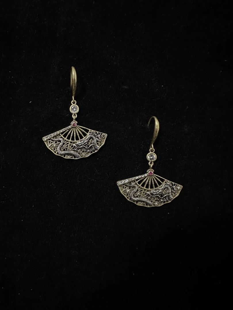 铜合金合成锆石耳饰 ZE0314中古耳饰扇形