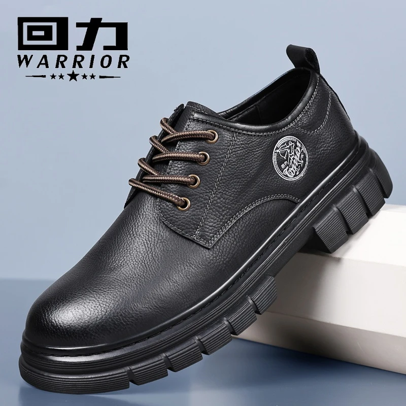 回力皮鞋男款德比鞋男厚底增高黑色圆头英伦风大头低帮马丁靴工装