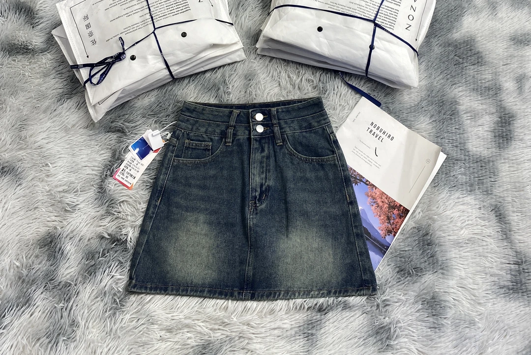 1877#时尚女装半身裙夏季2024韩版百搭高腰显瘦防走光a字牛仔短裙