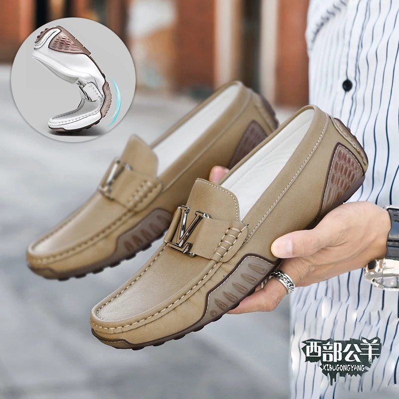 西部公羊夏季3040岁真皮牛皮一脚蹬软底驾车鞋男士潮流百搭豆豆鞋
