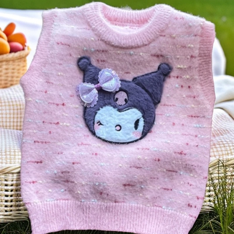 儿童马甲毛衣女童套头女宝上衣童装洋气针织衫水貂絨豆豆纱库洛米