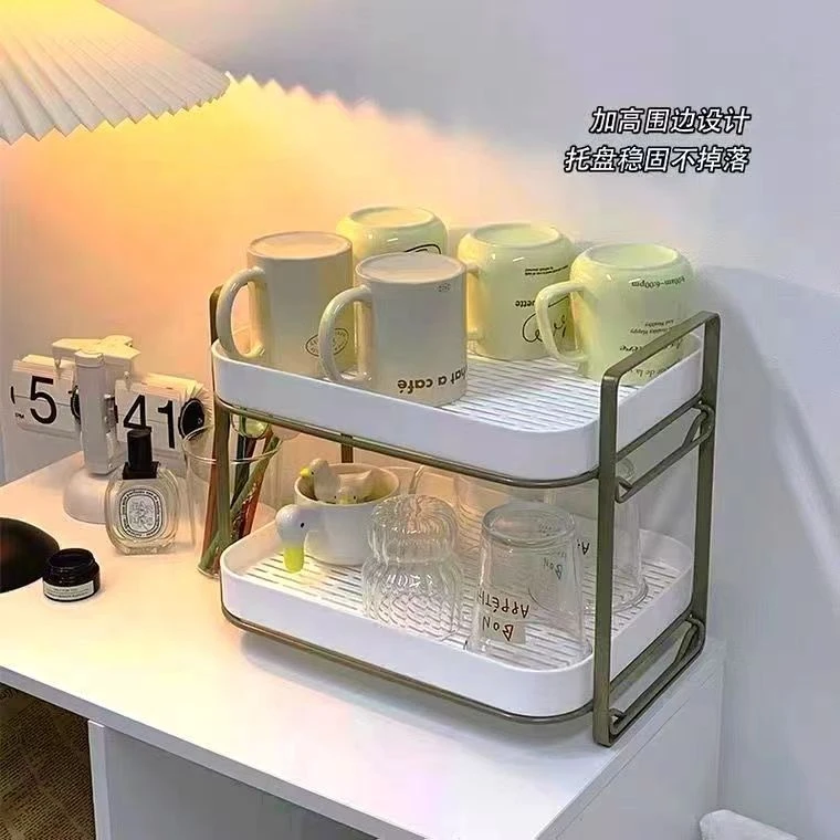 茶杯水杯沥水架双层托盘架子多功能厨房杯架家用杯子收纳置物架