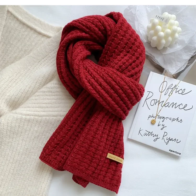 2024新款百搭韩版针织纯色简约围巾秋冬季情侣加厚保暖粗毛线围脖
