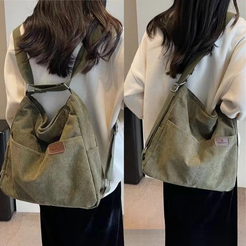 女包新款大容量灯芯绒包包时尚百搭斜挎包大学生单肩包多用可双背