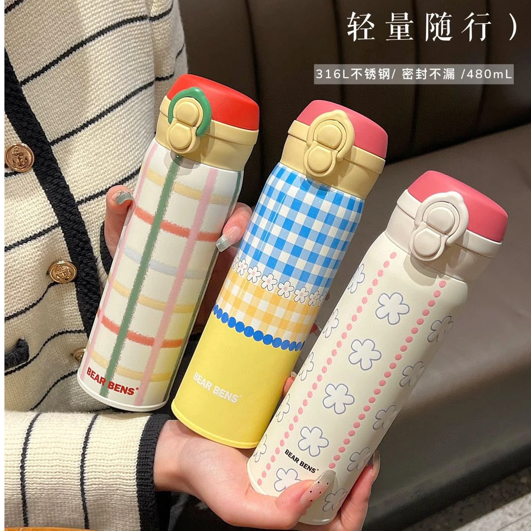 【熊本士轻心双饮】高颜值通体内胆316L保温杯双饮弹跳杯车载男女