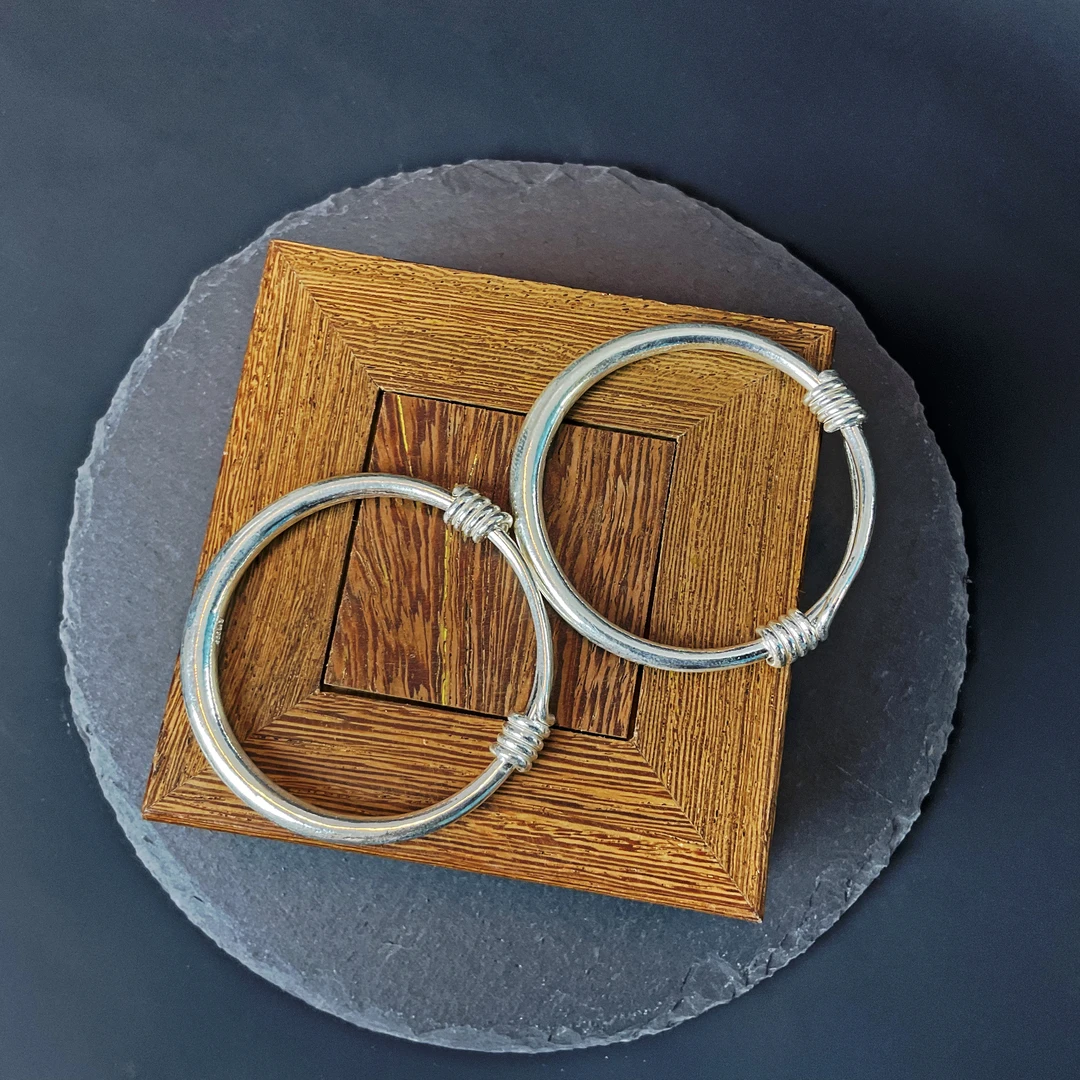 足银手镯 【苗家阿美】MY苗族银饰足银推拉实心手镯儿童