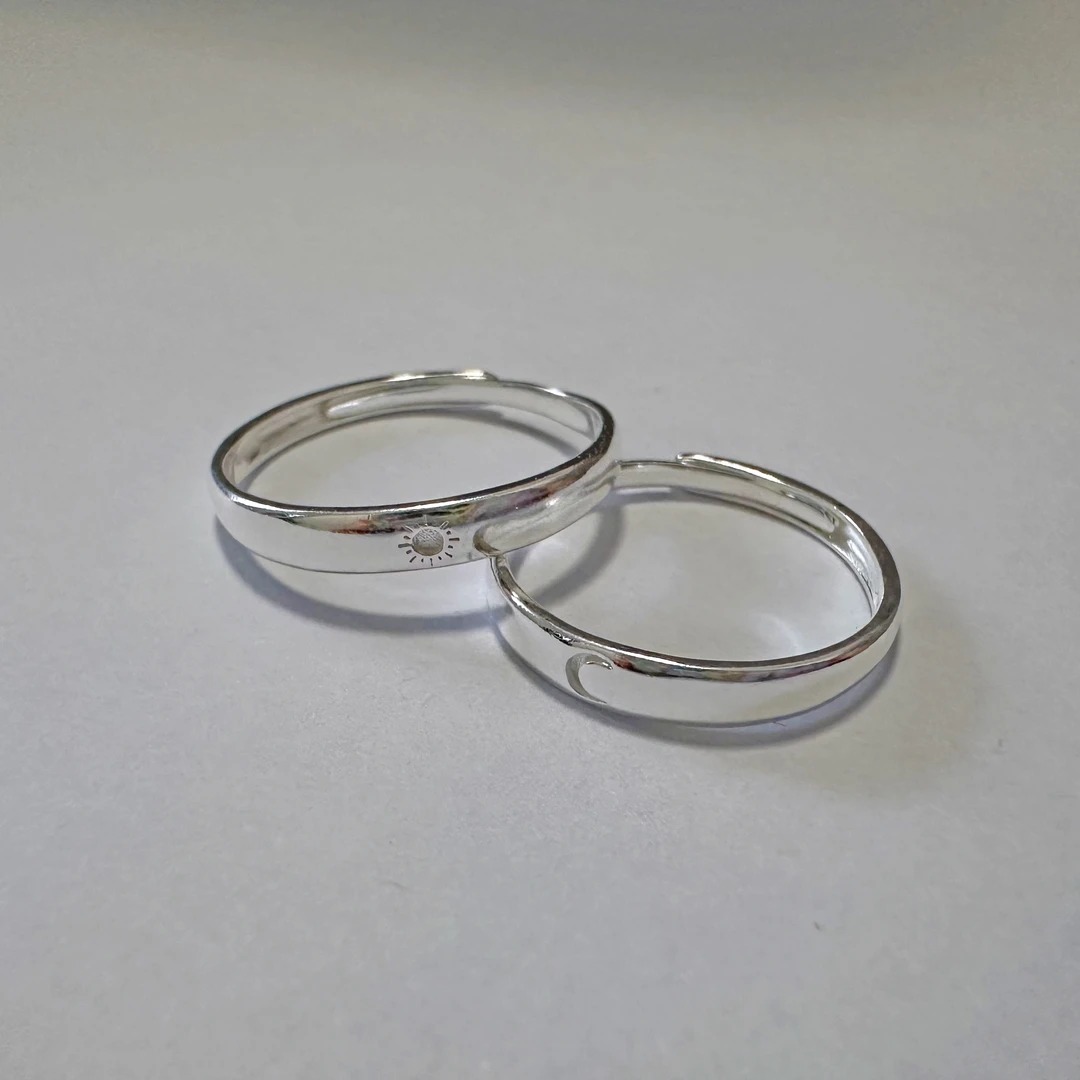 足银戒指 【苗家阿美】999足银朝朝暮暮情日月情侣戒指