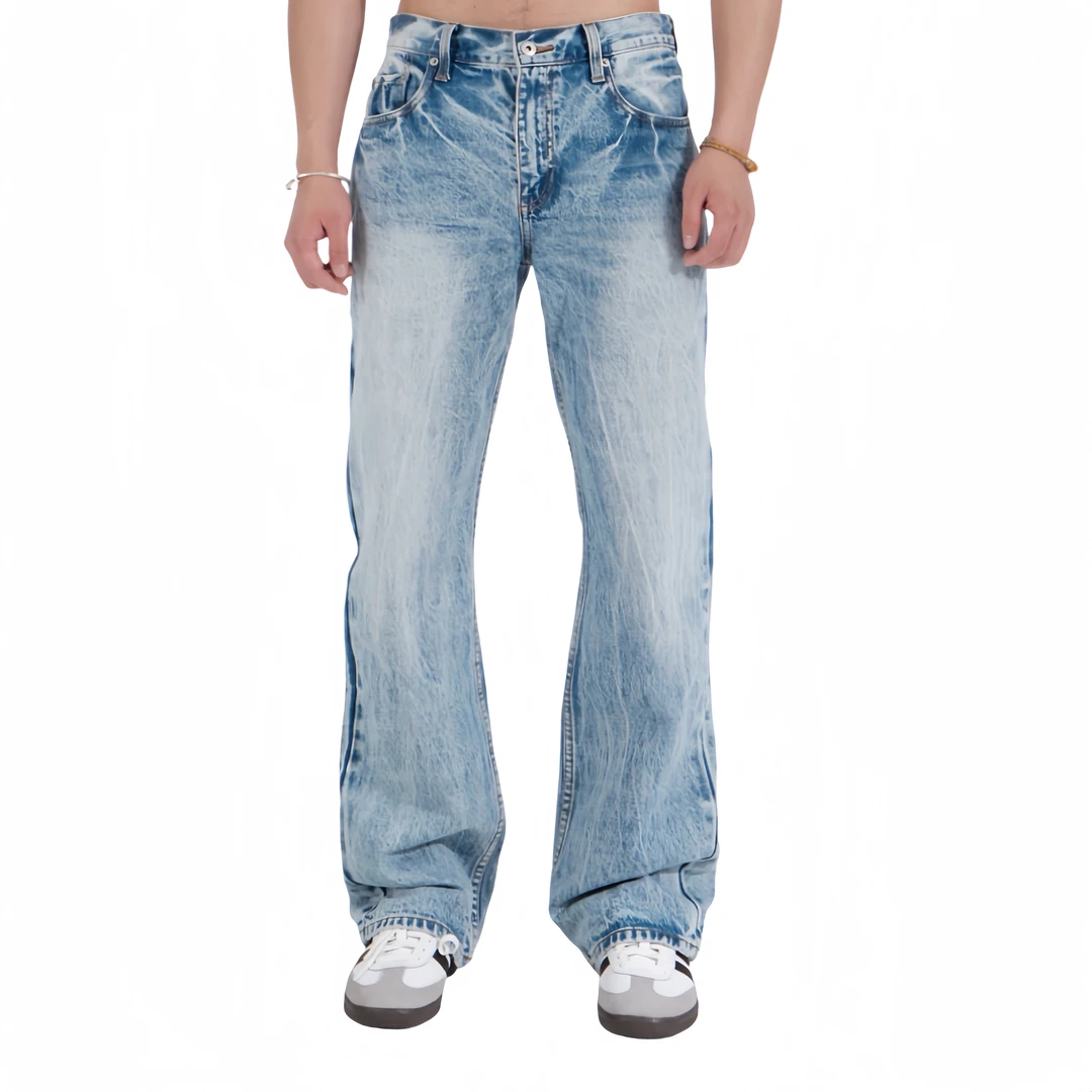 DanciDone复古New Vintage517微喇牛仔裤闪电猫须做冰蓝水洗
