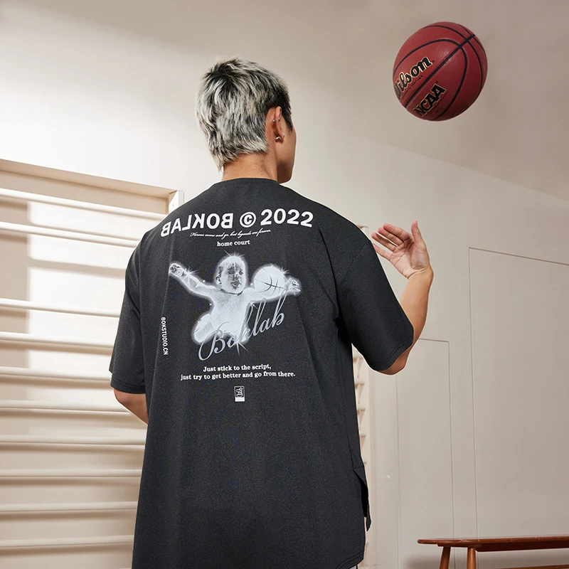 BOK夏季新款美式速干投篮服篮球训练短袖宽松冰丝运动圆领t恤男潮