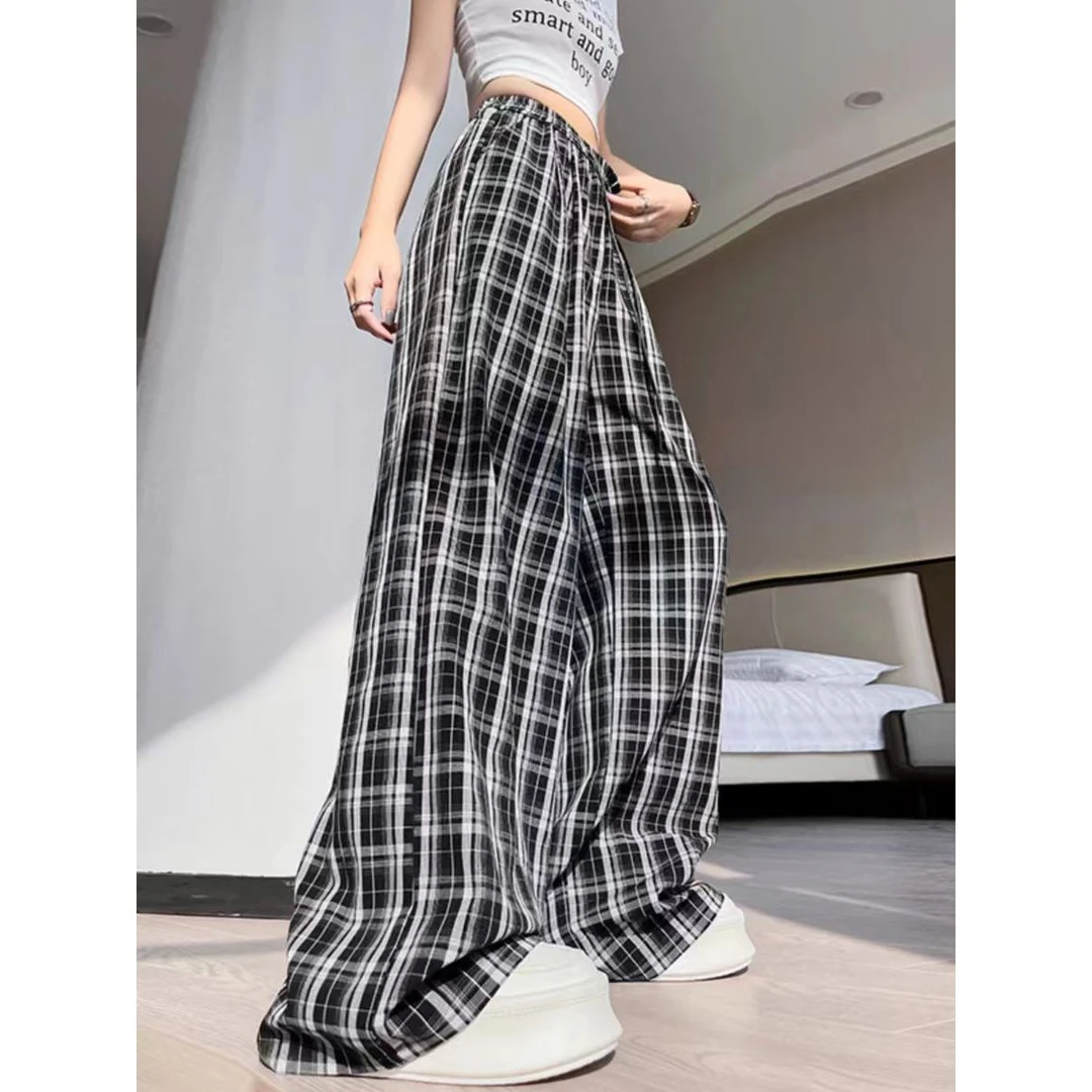 【欧欧】夏季宽松休闲裤抽绳女士条纹阔腿修身显瘦不挑人长裤阔腿