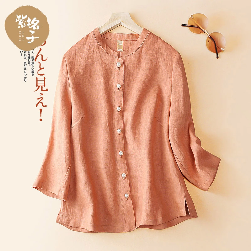 夏季亚麻衬衫宽松上衣休闲百搭衬衣复古文艺大码显瘦小衫时尚女装