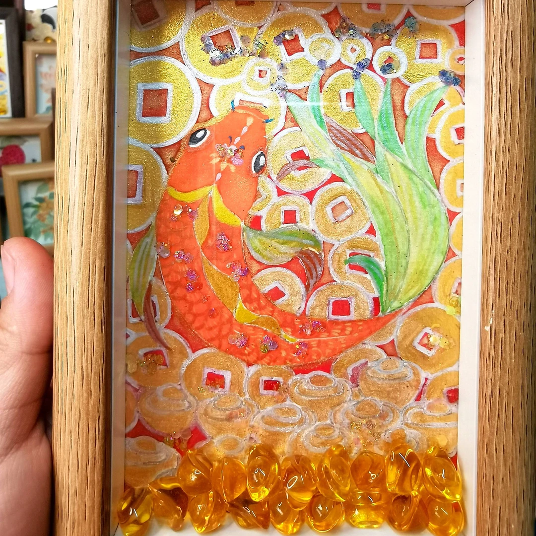 摆台吸水国画纯手绘锦鲤招财创意盗版必究纯手工彩绘个性玄关可爱