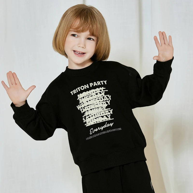 ff&dd童装2025春季男童长袖套头圆领休闲字母印花卫衣中大童