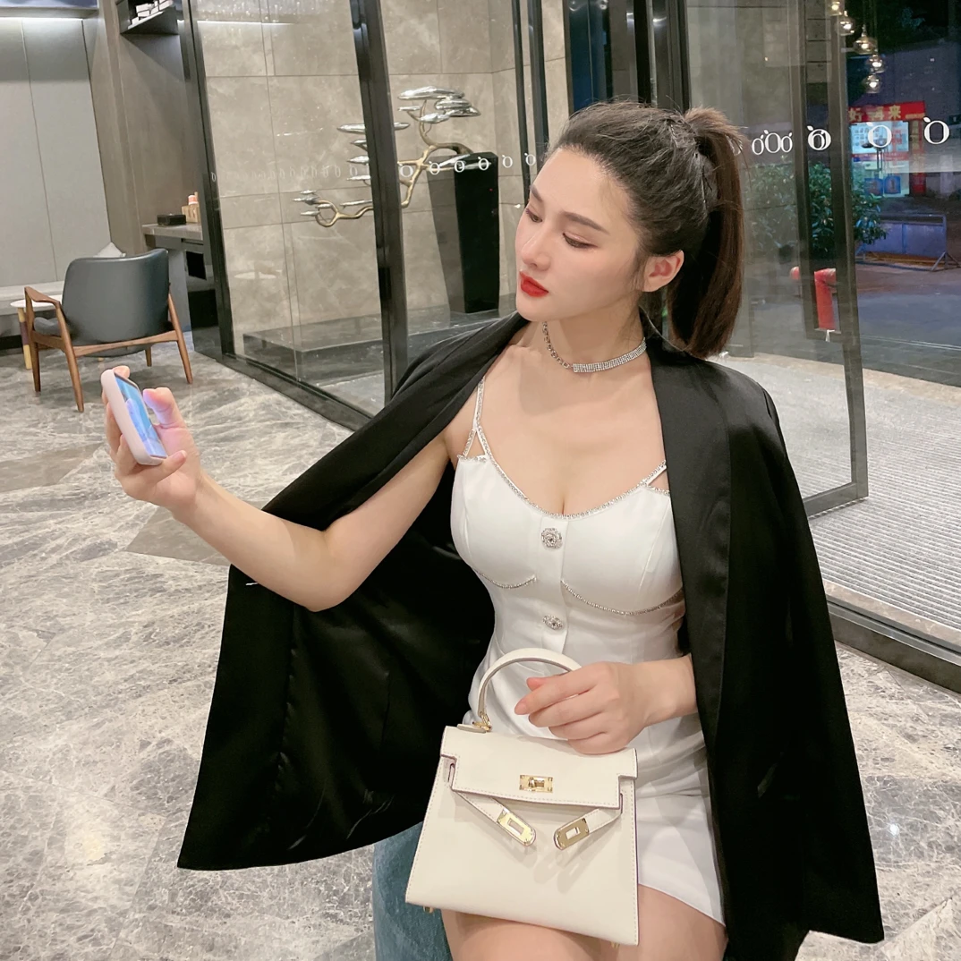 重工水钻名媛风吊带性感连衣裙生日派对酒会礼服