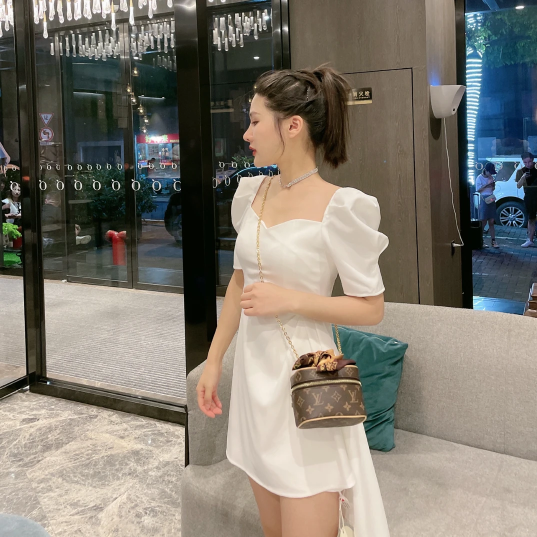 清纯少女短袖遮胳膊显瘦连衣裙生日酒会礼服