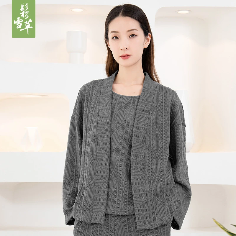 鬆雪草仿毛织提花布开襟女休闲百搭开衫 2024冬新款开衫女5054065