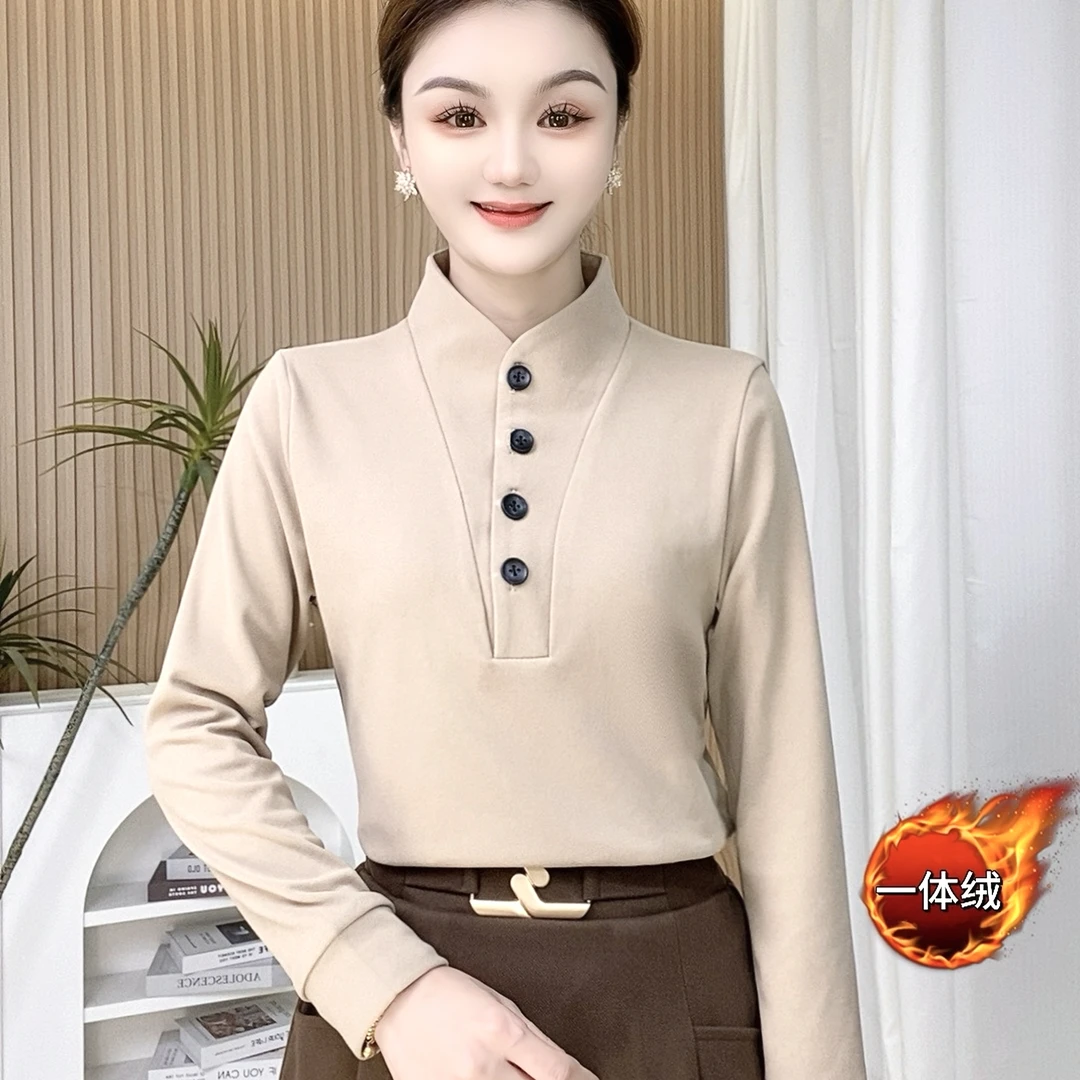 【9178立领小衫】冬季保暖一体绒长袖打底衫百搭舒适弹力上衣基础款